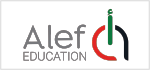 Alef Education logo, featuring the Arabic letter 'Alef' integrated with educational elements in red, green, and black colors.