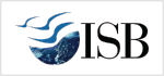 Logo of ISB (International School of Business), featuring a stylized globe with waves.