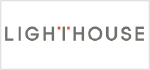 Lighthouse logo with unique typography featuring orange accents